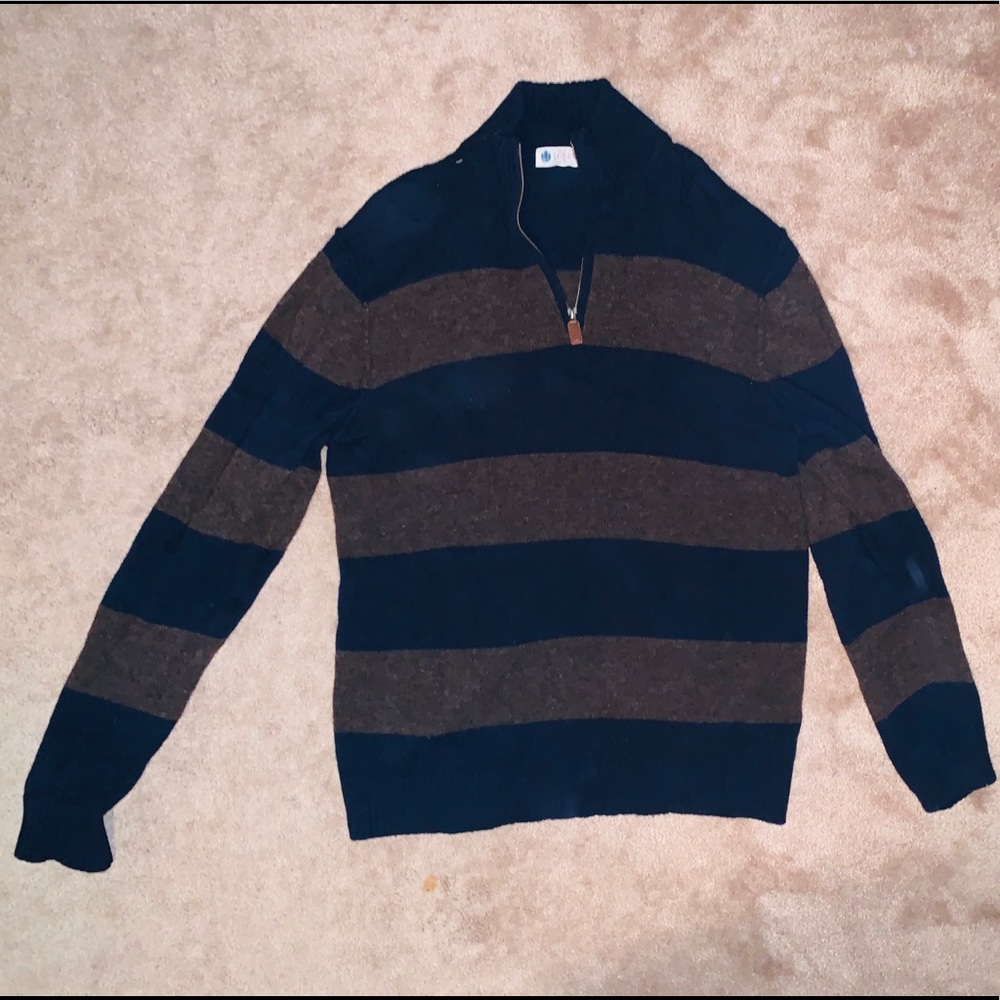J Crew Large Wool Quarter Zip - Blue and Brown